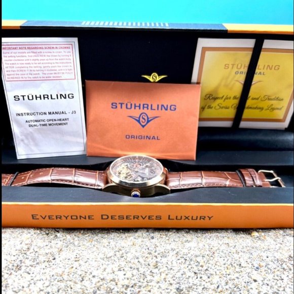 Stührling Other - Stührling Automatic Men's Skeleton Watch Dial, Dual Time, AM/PM Sun Moon, 517